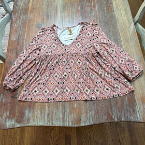 Rachel Pally Salmon Green Orange Diamond Geometric Print Top Small NWT Soft